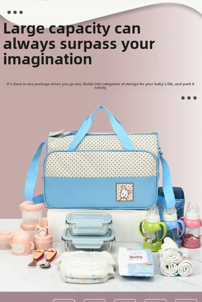 5-Piece Stylish Portable Mommy & Baby Bag – Large Capacity Diaper Bag with Built-in Changing Pad & Independent Bottle Compartment - Kidzy Market