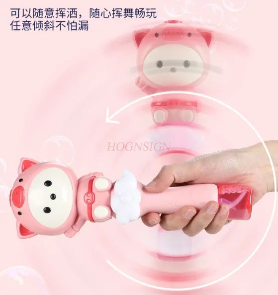 HOGNSIGN Handheld Automatic Bubble Machine Gun for Kids – Portable Bubble Blower with Built-In Battery, Includes 2 Bubble Solution Bottles