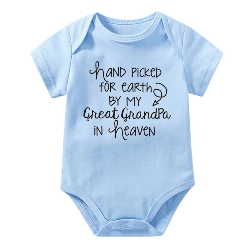 Baby Bodysuit - Hand Picked for Earth by My Great Grandpa in Heaven Printed Newborn Romper - Cotton Body Baby Girl & Boy Clothes