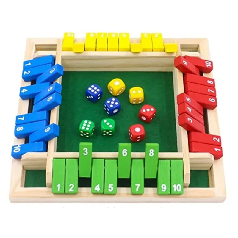 Wooden Dice Board Game - Shut The Box for 4 Players, Flaps & Dice Game, Parent-Child Interaction, Family Entertainment