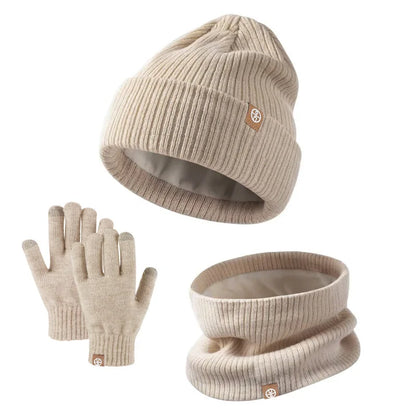 3-Piece Winter Set – Warm Knitted Hat, Gloves & Scarf for Boys & Girls, Plus Velvet Ear Protection Beanie for Kids