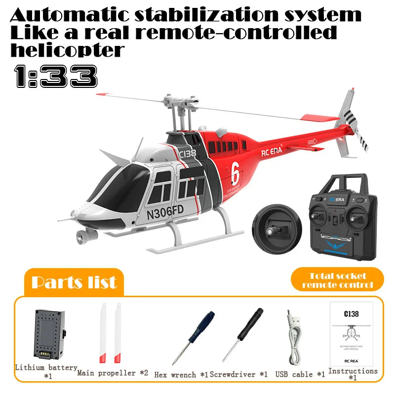 RC ERA C138 Bell 206 Helicopter – 1:36 Scale Remote Control with Altitude Hold and 6-Axis Gyro