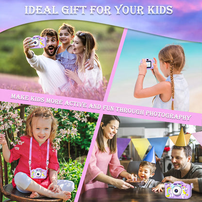 Kids Mini Cartoon Unicorn Camera Toy with 2-Inch Screen, 1080P HD Video, 32GB SD Card, Birthday Gift