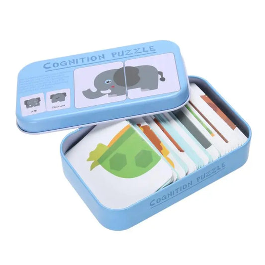 Baby Cognition Puzzle Toys, Toddler Kids Iron Box Cards, Matching Game, Cognitive Card, Car, Fruit, Animal & Life Puzzle