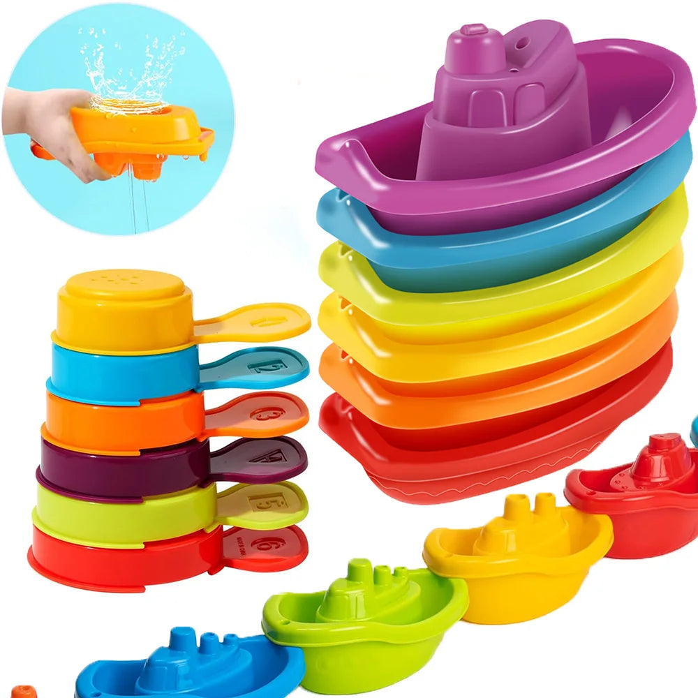 Baby Bath Toys Rainbow Stacking Boat and Spoon Set