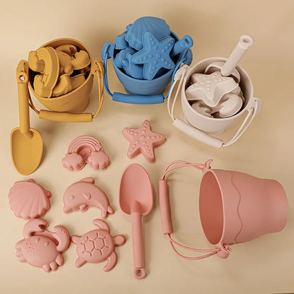 TYRY.HU 8Pcs Children’s Silicone Beach Toy Set With Bucket & Six Accessories — Outdoor Sand Play