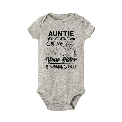 "Auntie, You Gotta Come Get Me" Baby Romper – Funny Letter Print Newborn Bodysuit – Summer Short-Sleeve Infant Clothes (0-1Y)