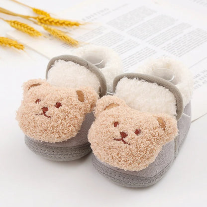 Winter Warm Newborn Baby Boy Girl Boots, Cute Bear Soft Toddler Shoes, First Walkers Anti-slip Booties, Infant Fur Snow Boots (0-18M)