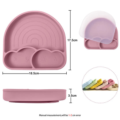 New Design Silicone Dining Plate Suction Cute Cartoon Rainbow Dishes Toddle Training Feeding Sucker Bowls Children's Tableware