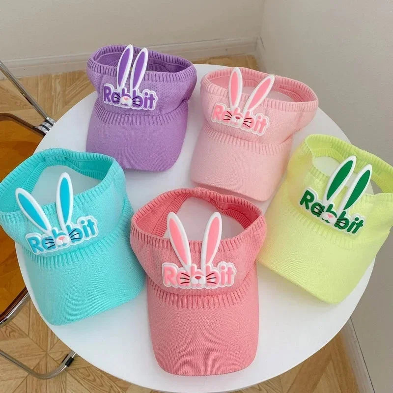 Kids Bunny Ear Sun Hat - Adjustable Rabbit Wings Visor, Cotton-Blend Sun Hat for Boys & Girls (Ages 3-12)