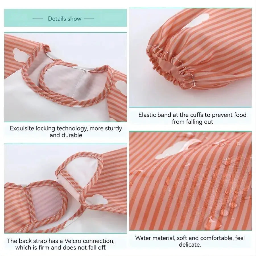 1-Piece Waterproof Baby Eating Smock – Toddler Cartoon Long Sleeve Art Apron, Animal Smock & Soft Feeding Bib for Infants - Kidzy Market