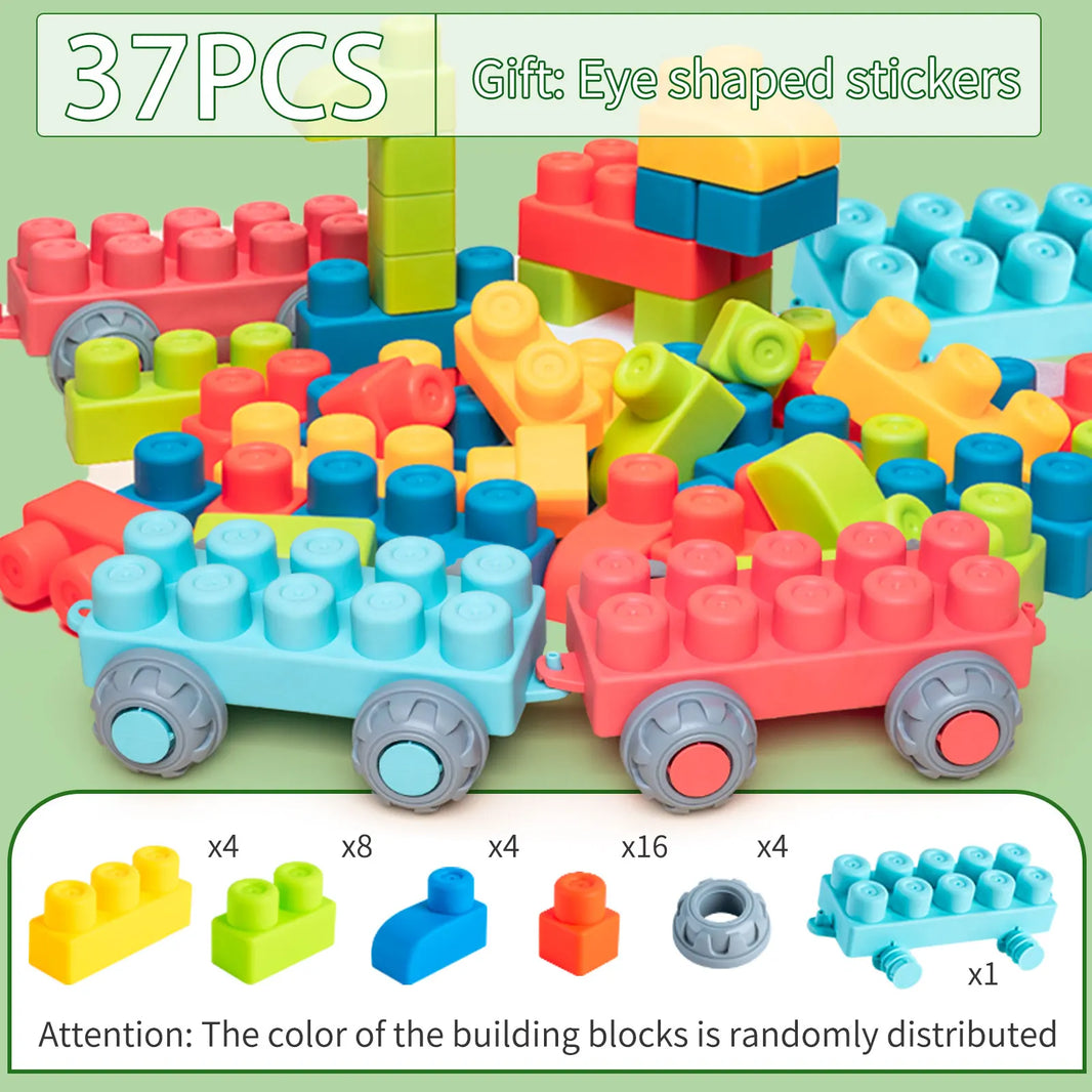 Soft Rubber Large Particle Blocks – Puzzle Assembly Toy for 1-Year-Old Boys and Girls, Brain Development Toy