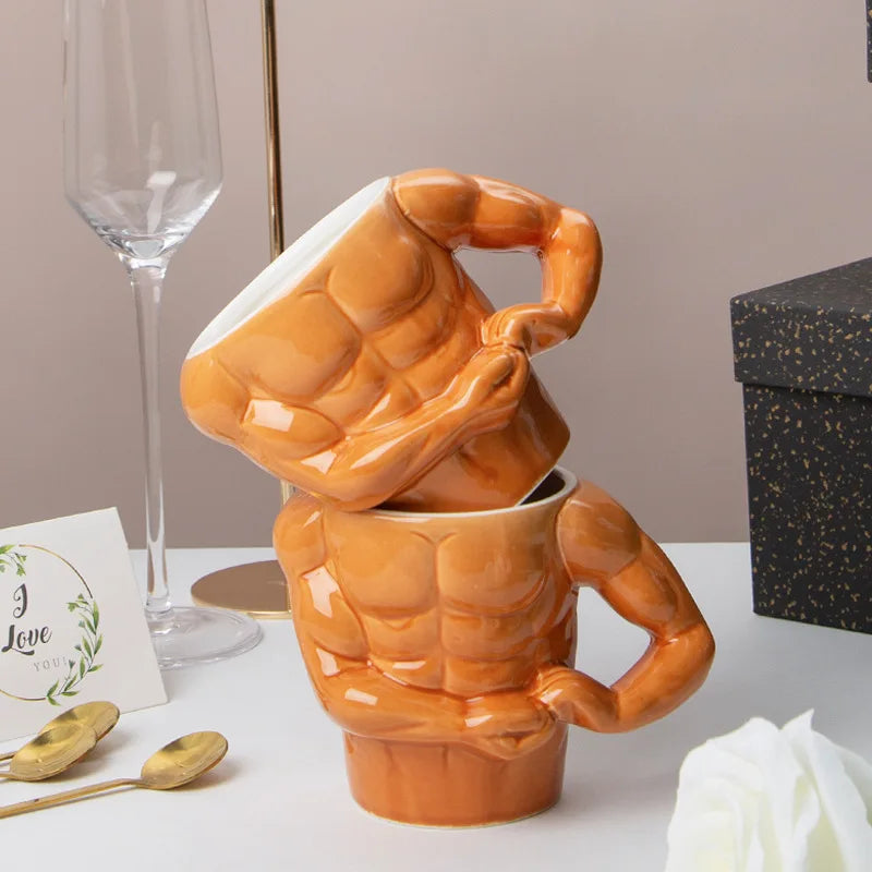 Macho Muscle Ceramic Mug - Funny Gym Trainer Coffee & Milk Cup, 300ml (10 fl oz) Novelty Handgrip Gift for Men & Friends