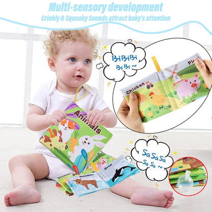 Soft Baby Fabric Book - Interactive Sensory Activity Cloth Book for Babies, First Educational Montessori Early Learning Game