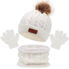 3-Piece Winter Baby Hat, Scarf & Gloves Set – Solid Color Knitted Toddler Bonnet with Cute Pompom, Warm Outdoor Accessories for 1-5 Years