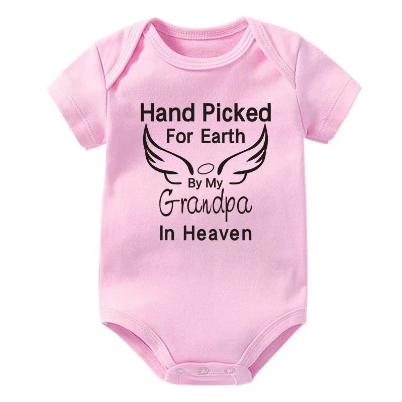 Hand Picked for Earth By My Grandpa/Grandma in Heaven Baby Bodysuit – Summer Short Sleeve Romper, Infant Jumpsuit, Baby Clothes