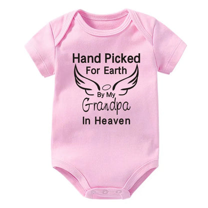 Hand Picked for Earth By My Grandpa/Grandma in Heaven Baby Bodysuit – Summer Short Sleeve Romper, Infant Jumpsuit, Baby Clothes