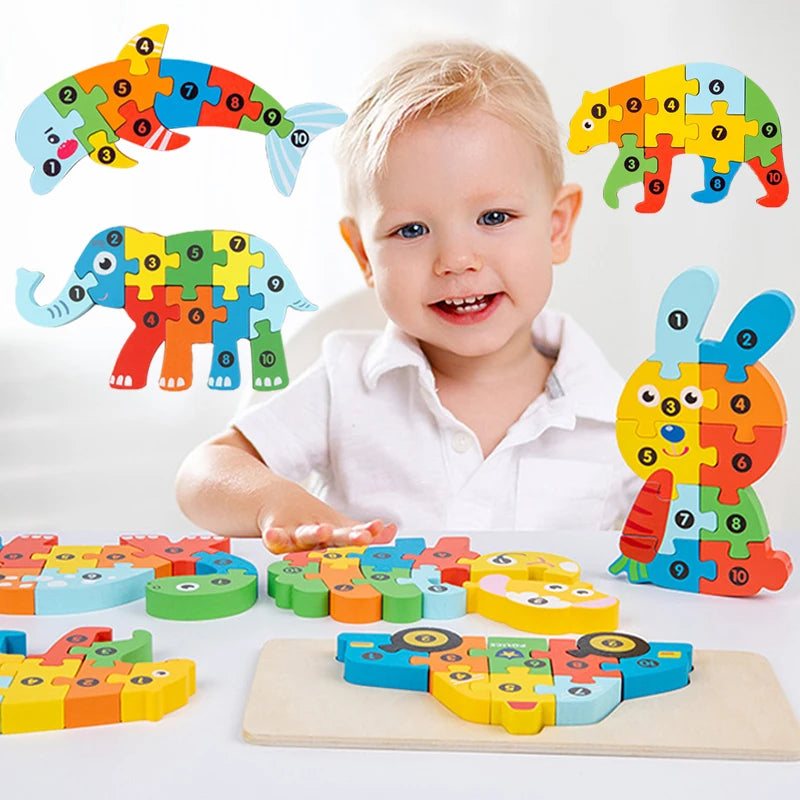Wooden Educational 3D Building Blocks – Cartoon Animal Puzzle Toy for Babies, Ages 1 to 3 Years