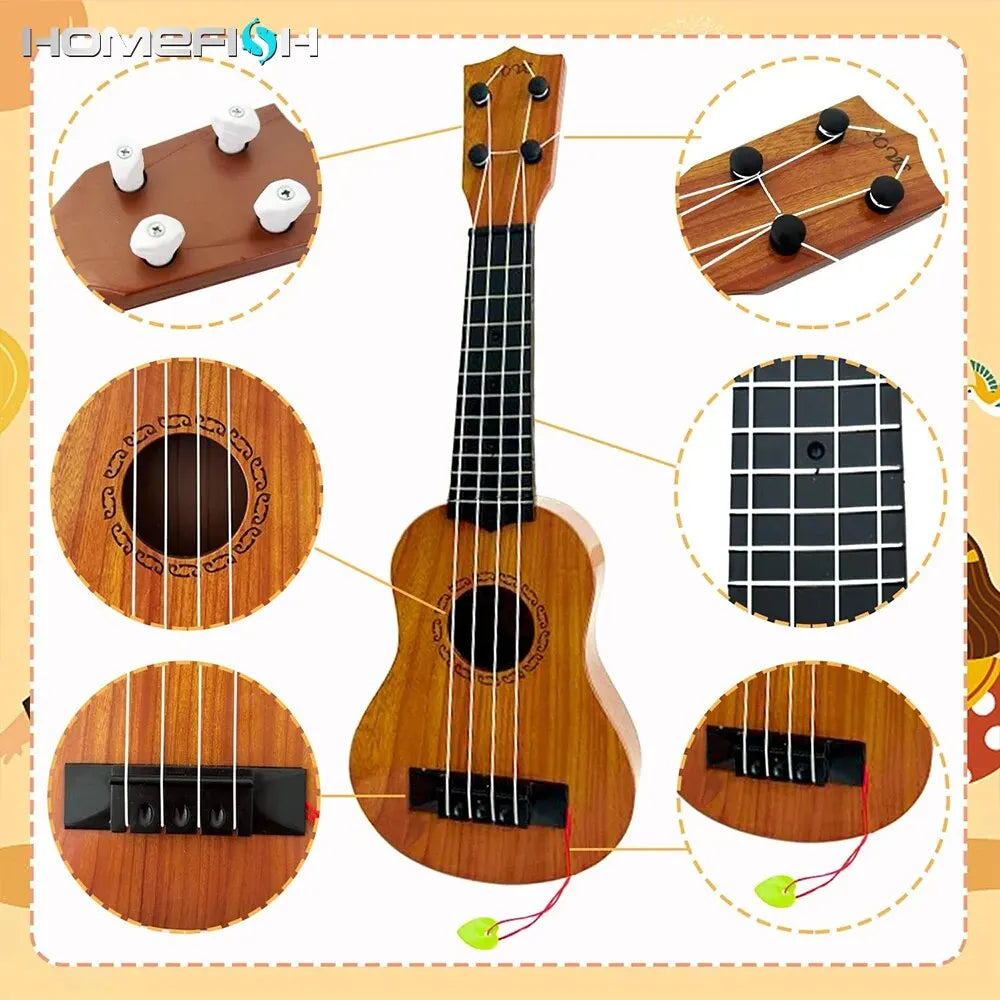 35cm Ukulele Guitar Toy for Kids - Elementary Musical Instrument with Paddles, Simulating Ukulele Music Toy