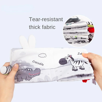 Infant Baby Cloth Book – Black and White Tail Book for Tactile Stimulation, Tear-Resistant for Ages 0–36 Months