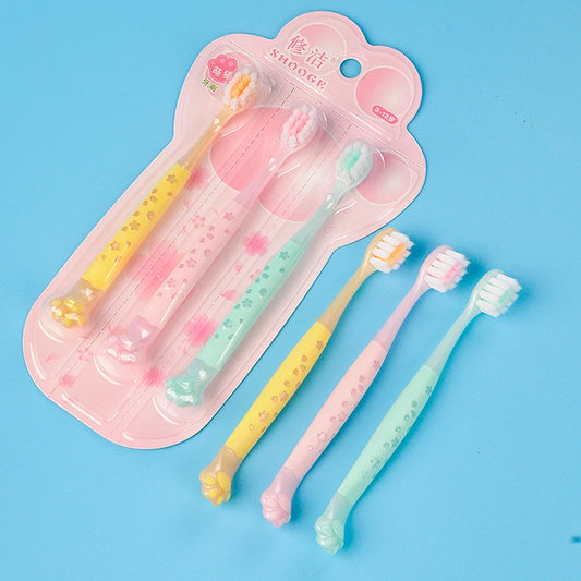 3pcs/box Kids Toothbrushes, Soft Bristles for Gum Care, Cat Paw Design for Tongue Cleaning, Independent Packaging, for 3-12 Years Old Kids