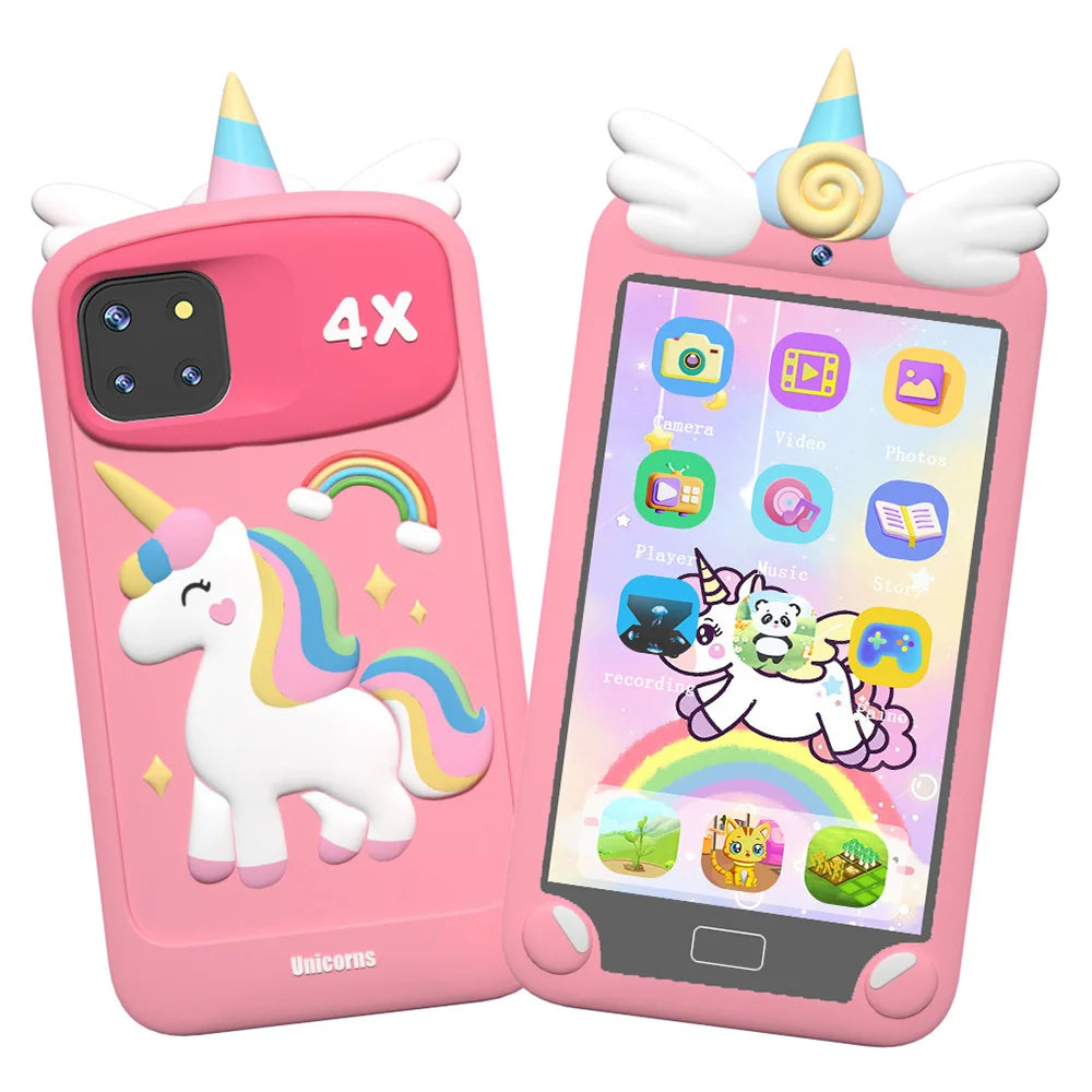 4-Inch Kids Smart Phone Toy with 48MP Dual Lens, Cartoon Design, MP3 Player, Early Educational Mobile for Children
