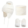 4Pcs Baby Winter Hat, Scarf & Gloves Set – Fleece Knitted Infant Bonnet, Beanie Hats, Neck Warmer & Mittens with Pompom for Kids (S/L)