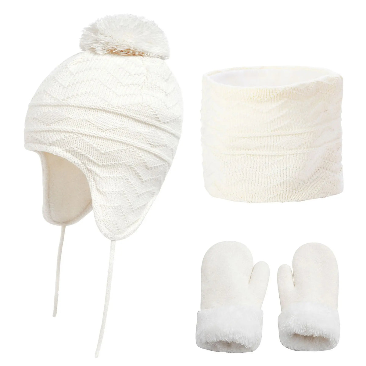 4Pcs Baby Winter Hat, Scarf & Gloves Set – Fleece Knitted Infant Bonnet, Beanie Hats, Neck Warmer & Mittens with Pompom for Kids (S/L) – view 10