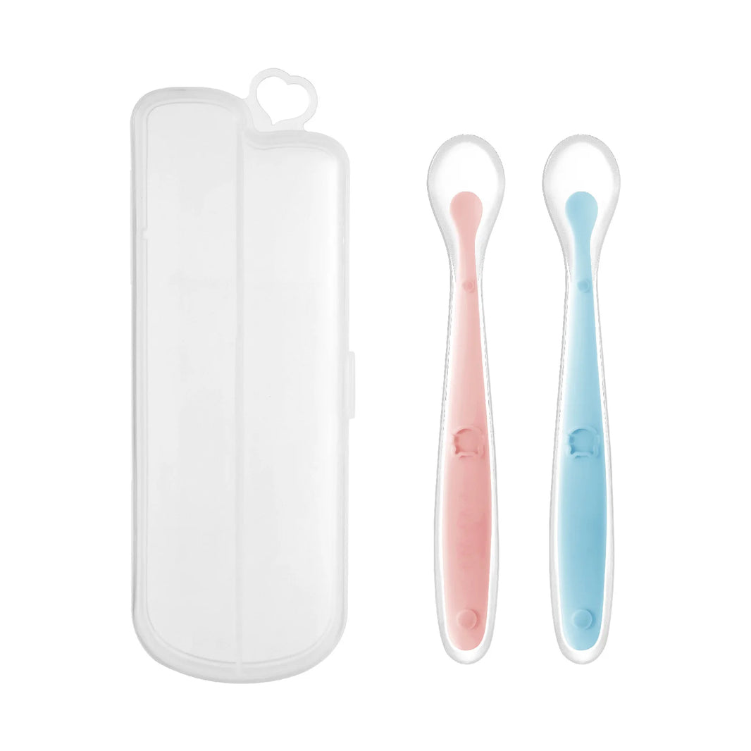 Baby Food Feeding Spoon Set – Stainless Steel Scraping & Soft Silicone Spoon for Infants and Toddlers – Includes Storage Box – BPA Free Baby Utensils for Puree, Soft Foods & Weaning