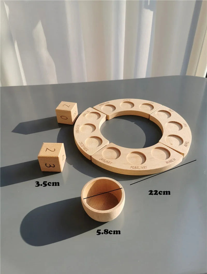 Wooden Beech Rainbow Calendar & Peg Dolls – Stacking Blocks and Wizard Figurines Toy for Kids
