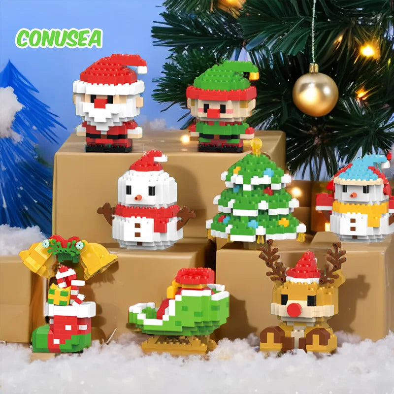 Christmas Micro Building Blocks – Santa Claus & Reindeer Puzzle, Assembling Bricks Table Decoration Toy for Kids