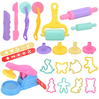Children's DIY Plasticine Mold Modeling Clay Accessories - Play Dough Tool Kit with Plastic Set, Knife, and Mold, Educational Toys Gift for Kids
