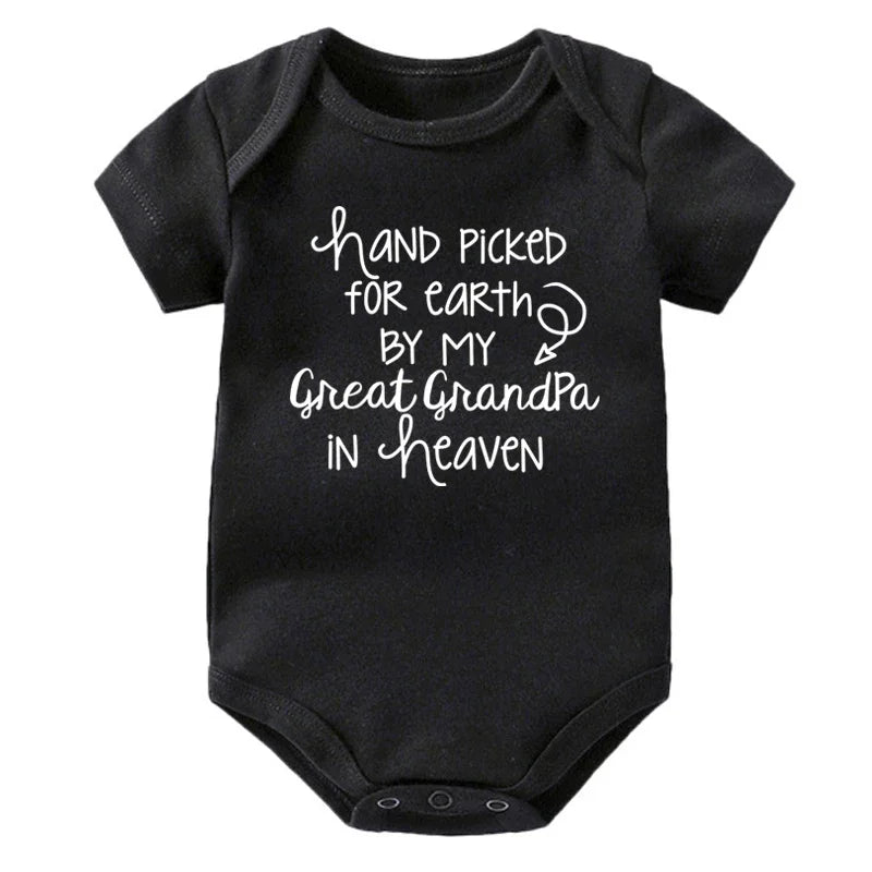 Baby Bodysuit - Hand Picked for Earth by My Great Grandpa in Heaven Printed Newborn Romper - Cotton Body Baby Girl & Boy Clothes