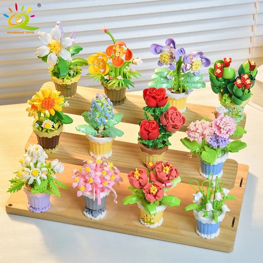 Eternal Bouquet Micro Building Blocks – DIY Flower Model Brick Toy for Kids, Home Desk Decoration