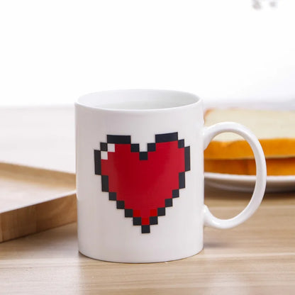 Peach Heart Color-Changing Ceramic Mug – 330ml (11 fl oz) Heat-Sensitive Magic Coffee Cup, Novelty Valentine's Gift