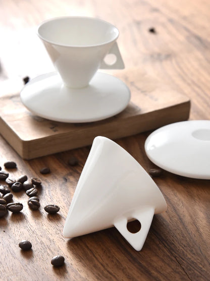 PDQ Bone China Espresso Cup & Saucer with Spoon — Single Small Handgrip Coffee Mug for Women