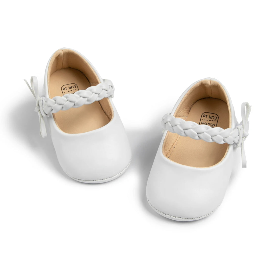 KIDSUN Baby Shoes – Newborn Girl Princess PU Toddler Shoes, Bow Decor Anti-Slip Rubber Sole First Walker (0-18M)
