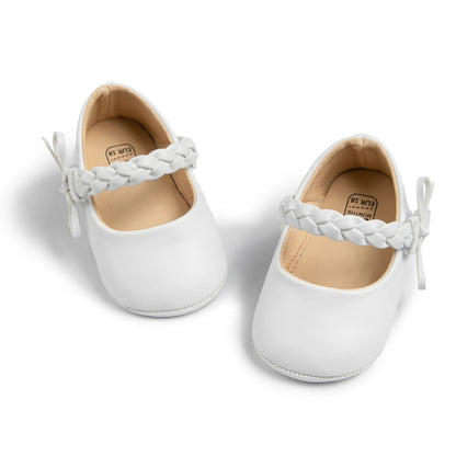 KIDSUN Baby Shoes – Newborn Girl Princess PU Toddler Shoes, Bow Decor Anti-Slip Rubber Sole First Walker (0-18M)