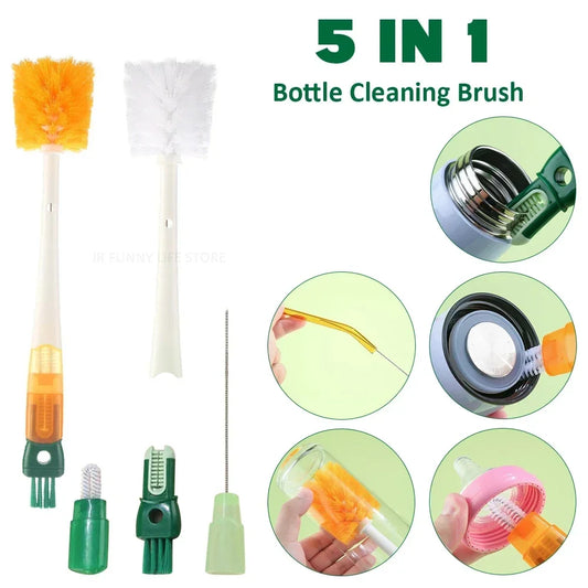 5 in 1 Mother-Child Baby Bottle Cup Cleaning Brush Feeding Clean Tool Set, Water Bottle Cleaning Brush