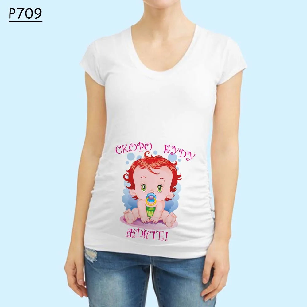 Cute Pregnant Women Maternity Clothes Baby Print Funny T-shirt - Summer Maternity Top, Pregnancy Announcement New Baby Tee