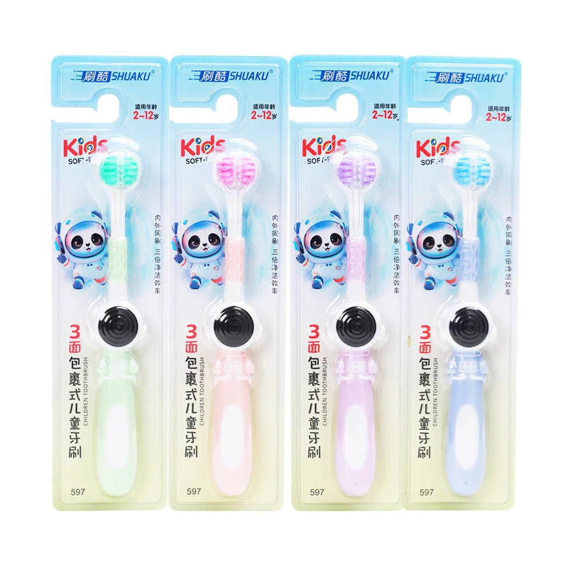 Age 3+ 3-Sided Toddler Toothbrush, Soft Bristles, Kids Autism Sensory Toothbrush, Silicone Oral Care Brush