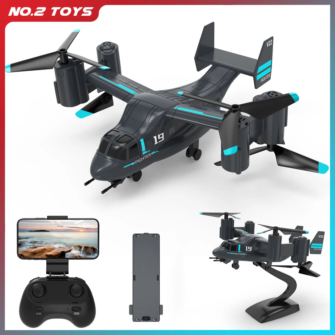RC Helicopter Drone with 480P Camera – Fighter UAV Land and Air Mode Brushless Toy