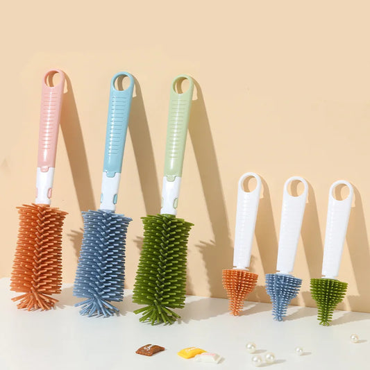 360-Degree Rotation Baby Bottle Cleaner Set - Silicone Multi-functional Nipple Brush with Anti-Slip Handle, Portable Design