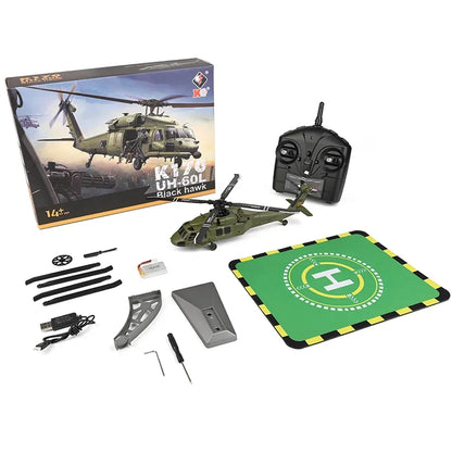WLtoys K170 UH-60L RC Helicopter – 2.4G 4CH 6-Axis Gyro Brushless Motor Military Green RTF