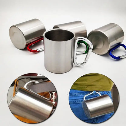 220ml (7.4 fl oz) Stainless Steel Camping Mug with Carabiner Handle, Double‑Wall Portable Travel Cup
