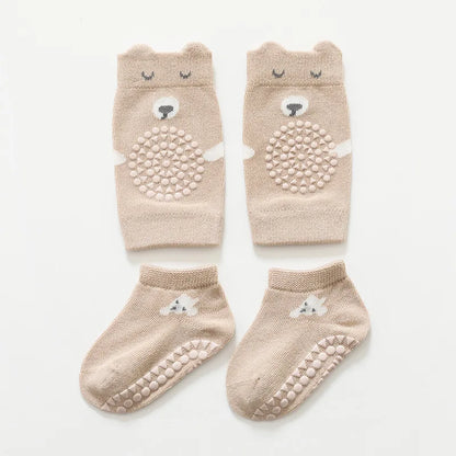 Safety Baby Knee Pads Socks Set - Autumn Anti-Slip Knee Protector for Kids | Crawling Floor Socks, Kneecap Leg Warmer for Girls