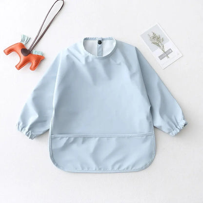 Solid Color Baby Feeding Bibs with Long Sleeves | Waterproof Infant Bib Aprons for Boys & Girls | Easy Clean Children Art Smocks - Kidzy Market