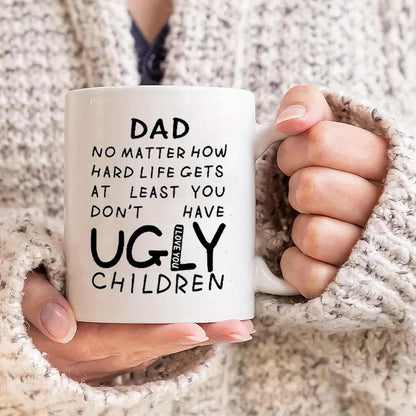 Insulated Ceramic Coffee Mug 10.8 fl oz (320 ml) - Funny 'Ugly Young Men' Quote - Gift for Dad from Daughter, Son or Wife - Hand Wash Only, Reusable