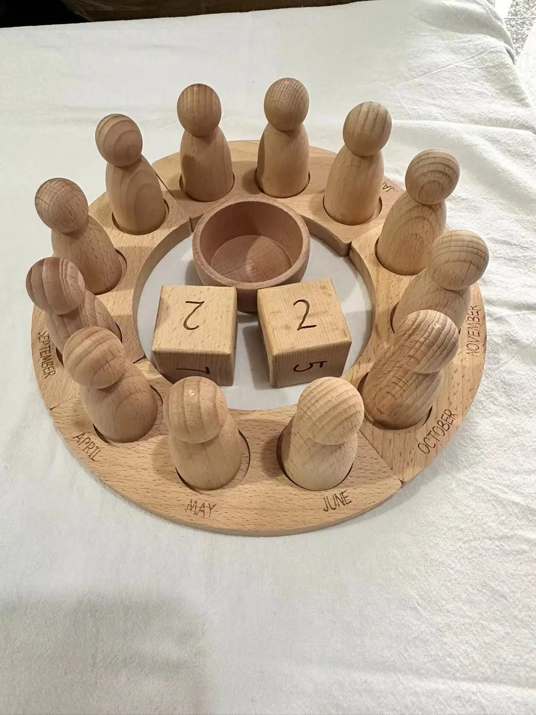 Wooden Beech Rainbow Calendar & Peg Dolls – Stacking Blocks and Wizard Figurines Toy for Kids