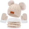 Kids Winter Hat, Scarf & Gloves Set – Double Ball Fleece Lining Baby Beanie Hat for Boys & Girls, Solid Color Knitted Infant Cap (1-4 Years)